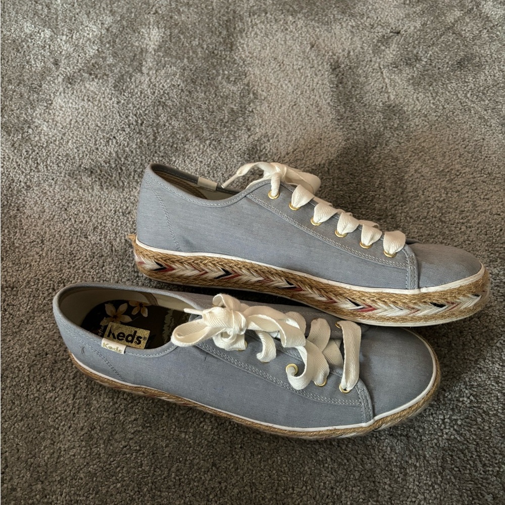 -Platform Keds braided rope/jute platform chambray shoe